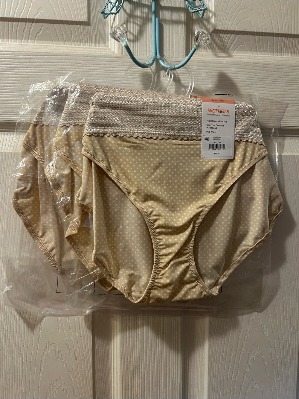 Warners 3XL/10 Beige Polka Dot Bikini Briefs - Pack of 3 NWT